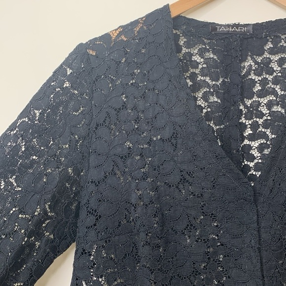 Tahari | Black Floral Embroidered Lace Sheer V-Neck Cardigan Jacket M - Picture 14 of 16